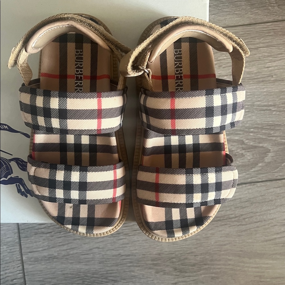 Burberry Check Sandals in Beige and Red